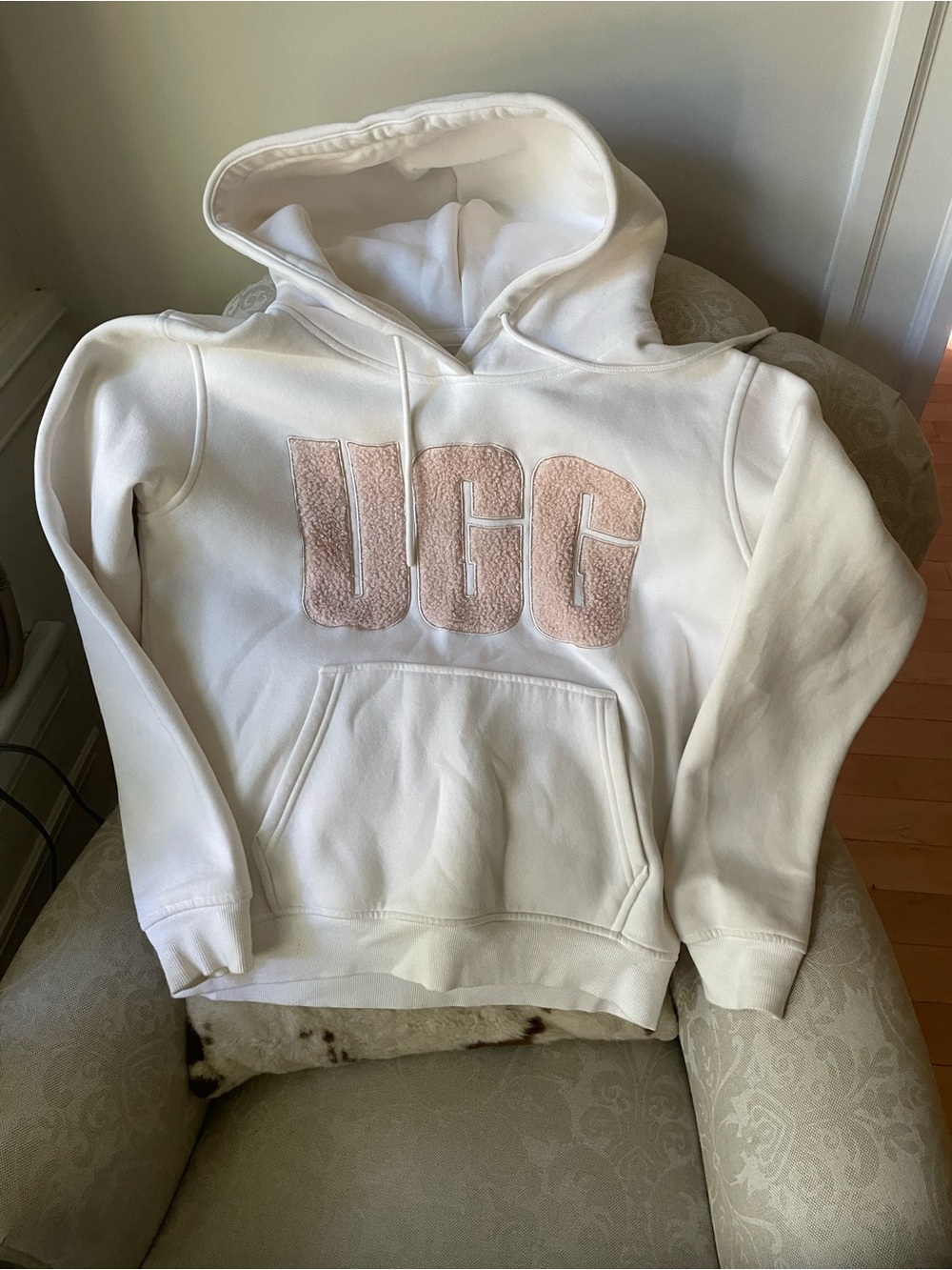 UGG Cream Hoodie with Beige Sherpa Logo